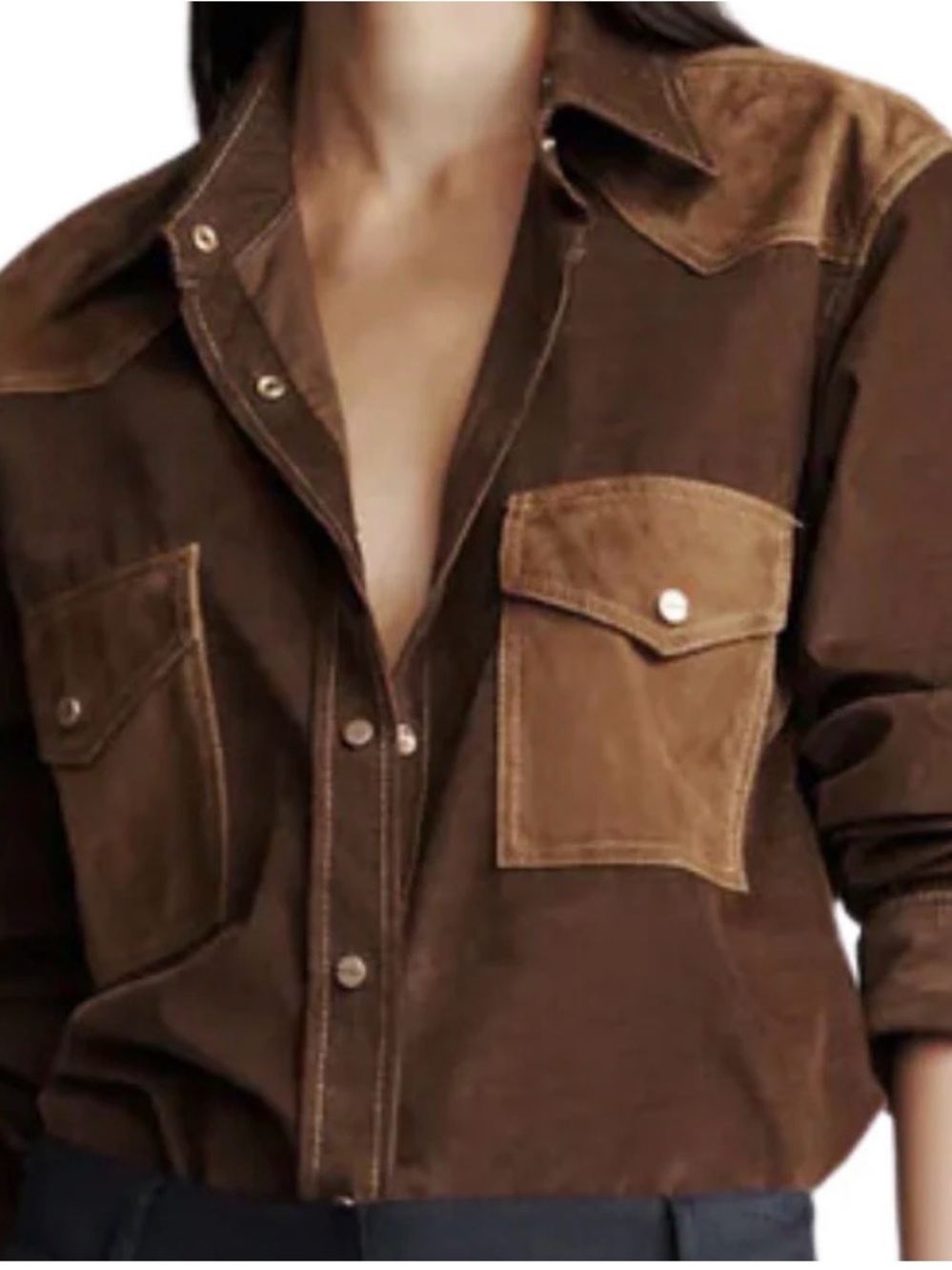 Classic Brown Suede Button-Front Women's Shirt